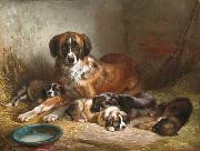 Benno Adam Bernese Mountain Dog and Her Pups oil painting reproduction